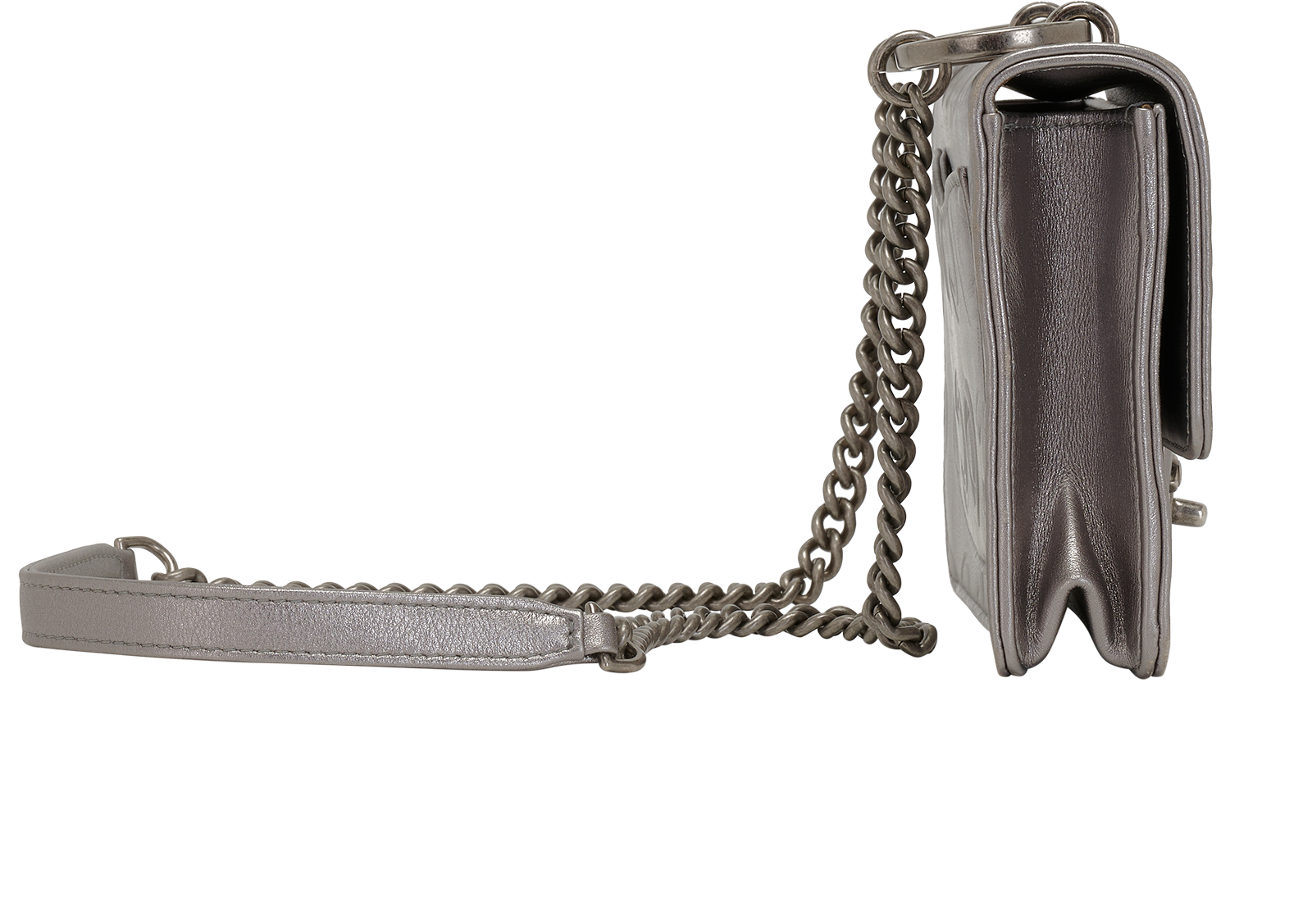 Coco Embossed Mini Flap, &pound;1,900, Handbags, Silver, Pony / Calfskin, Side view